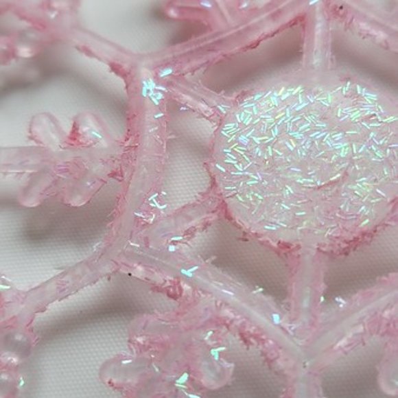 10 Large 3-1/2" Special Edition Pink Snowflake Christmas Tree Ornaments - Picture 10 of 12